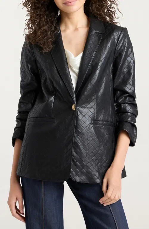 Cinq à Sept Khloe Quilted Faux Leather Blazer in Black at Nordstrom, Size 14 | Nordstrom