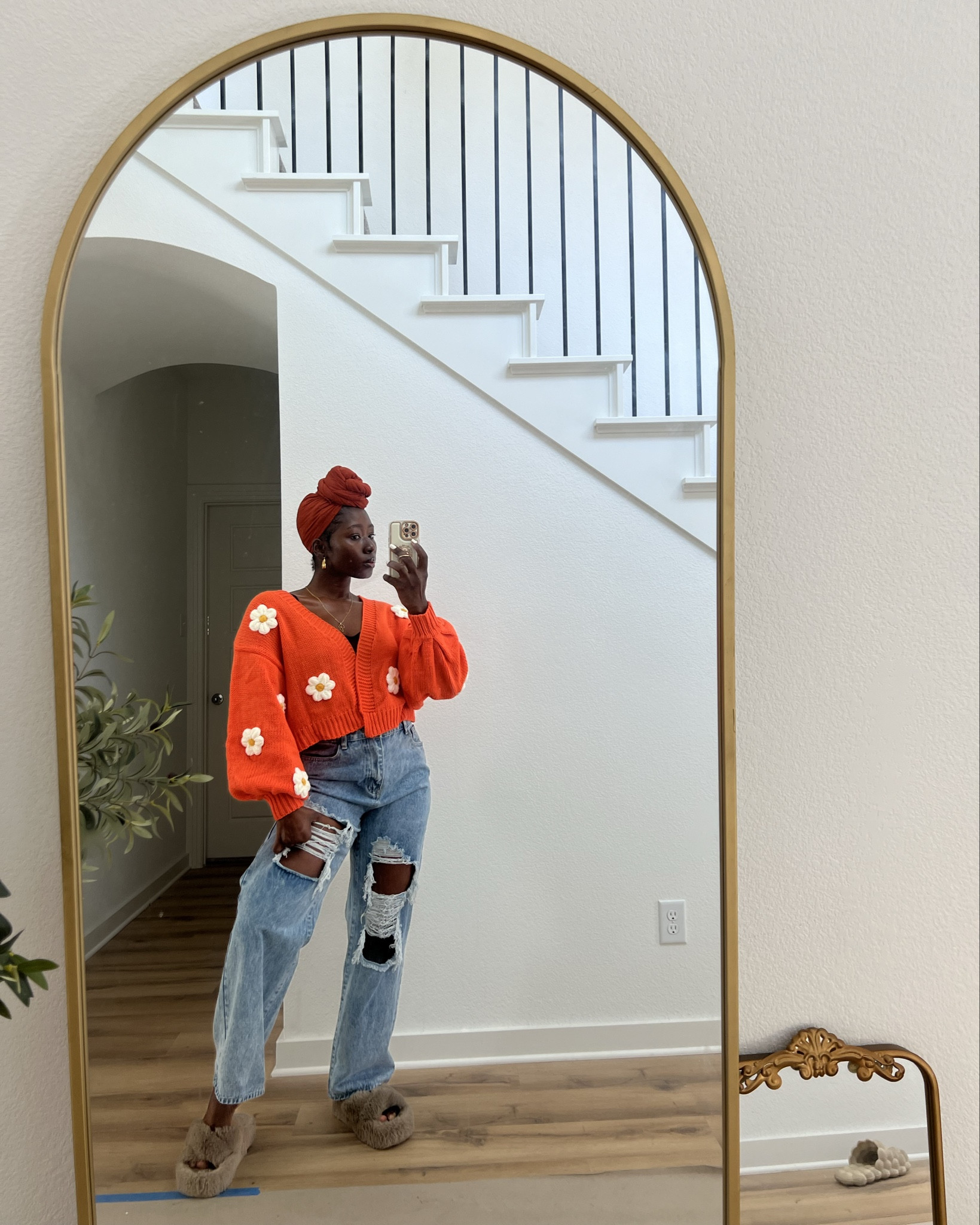 Fall sweater and baggy jeans