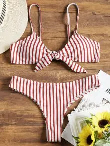 Padded Front Knotted Striped Bikini Set | ZAFUL (Global)