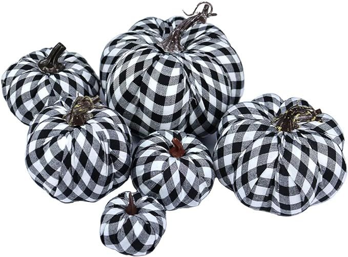 Buffalo Plaid Fabric Pumpkins Assorted Size - 6PCS Black and White Pumpkins for Rustic Fall Decor... | Amazon (US)
