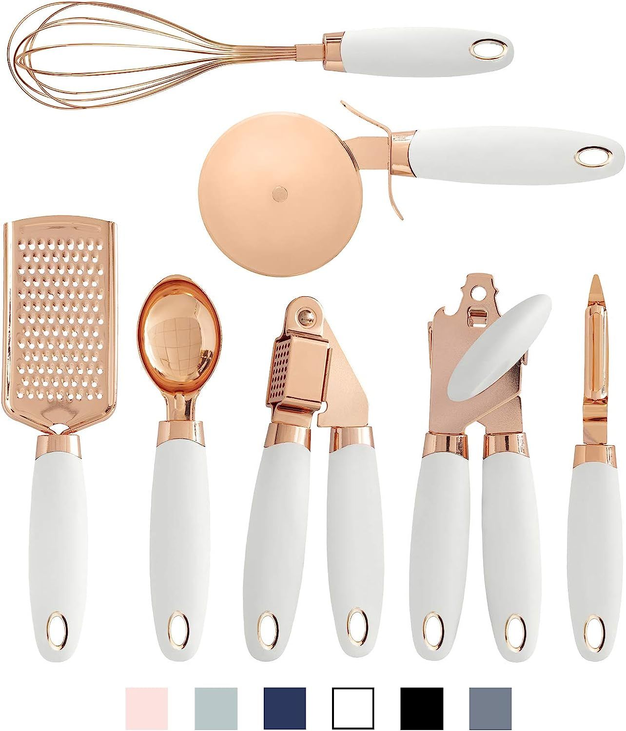 COOK With COLOR 7 Pc Kitchen Gadget Set Copper Coated Stainless Steel Utensils with Soft Touch White | Amazon (US)