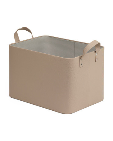Faux Leather Medium Storage Bin With Handles | TJ Maxx
