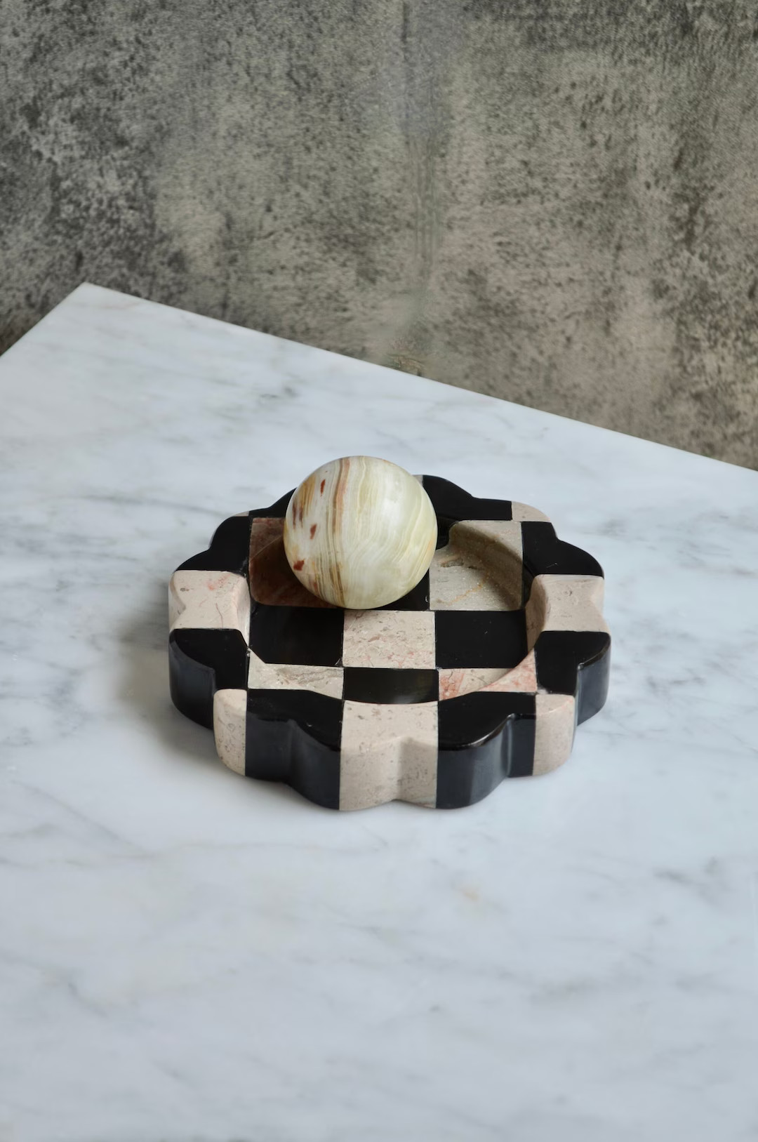 Scalloped Checkered Stone Catchall | Jewelry Dish | Stone Soap Dish | Coffee Table Decor | Hand-c... | Etsy (US)