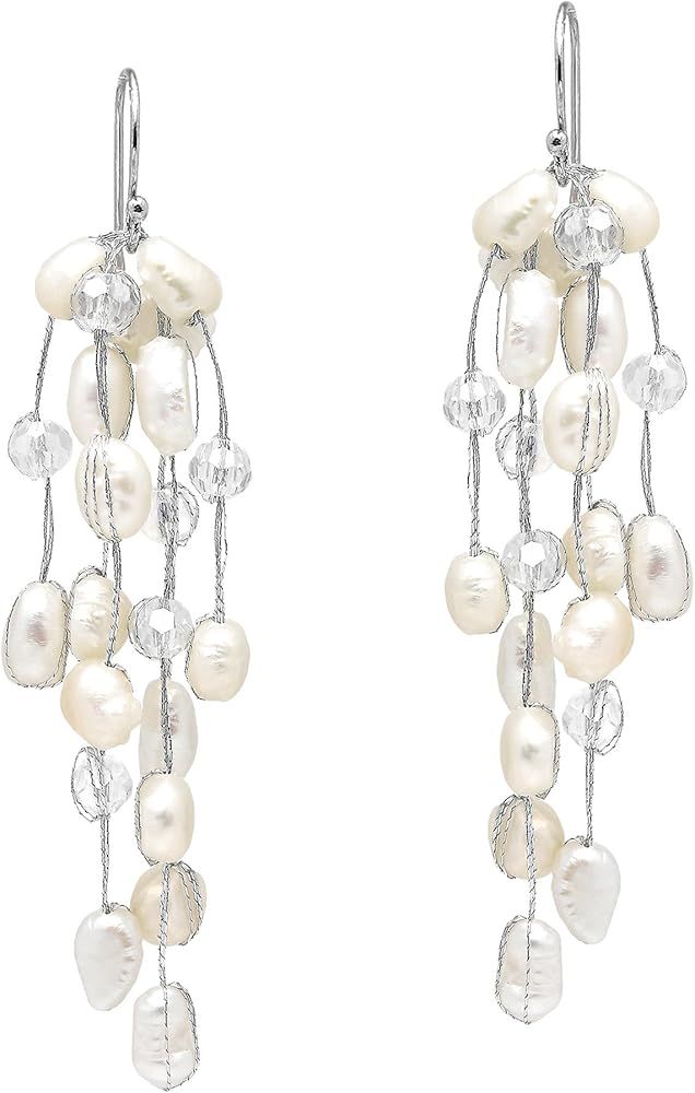 Striking Waterfall Cultured Freshwater White Pearl .925 Sterling Silver Dangle Earrings | Amazon (US)