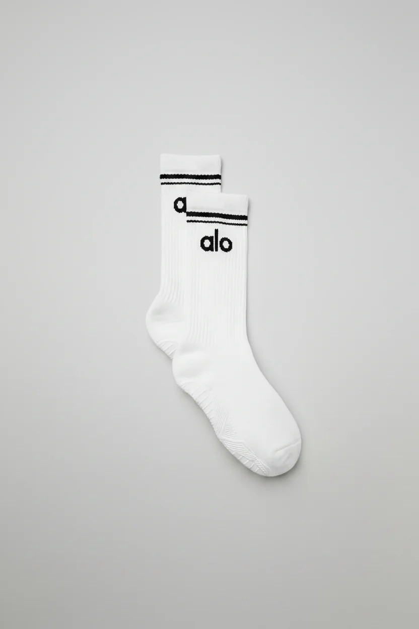 ALO | Women's Throwback Barre Socks in White/Black, Size: Medium/Large | Alo Yoga