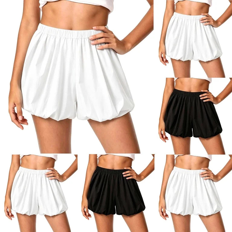Women's Bubble Shorts Liweisiy Elastic Waist Puff Balloon Solid Color Loose Shorts Summer Casual ... | Walmart (US)