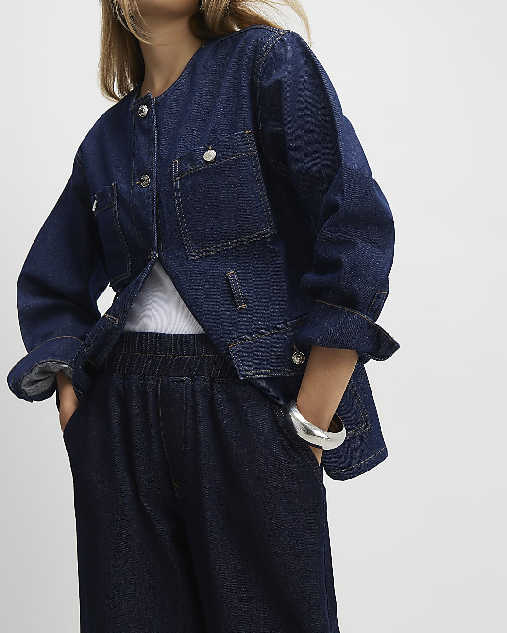 Blue Pull On Barrel Leg Jeans | River Island UK & IE