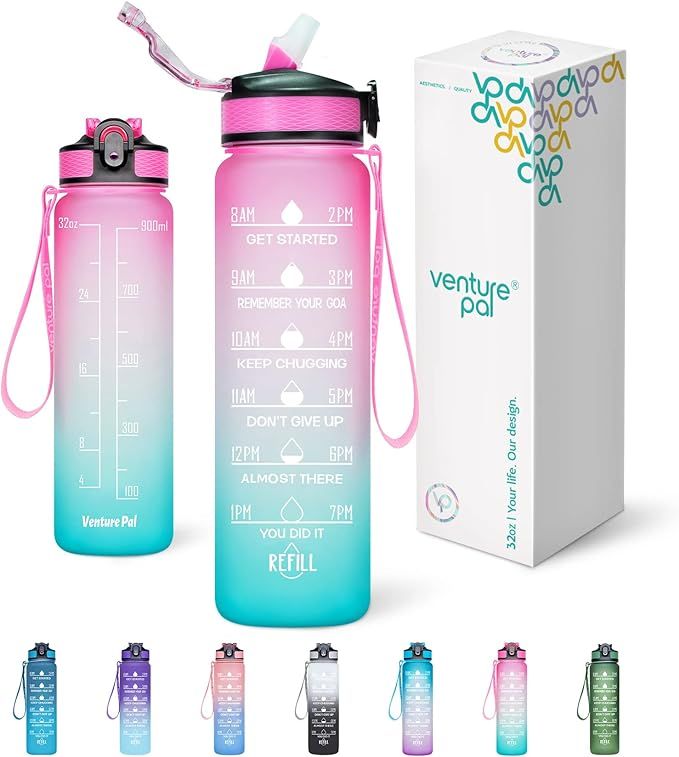 Venture Pal Water Bottle With Straw, 32 oz Water Bottles With Times to Drink,Motivational Water B... | Amazon (US)