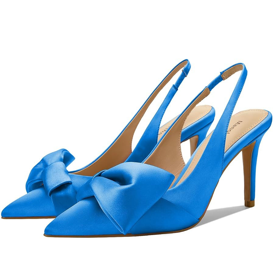 Women's Slingback Heels with Bow Pointed Toe Pumps with Elasticated Strap 3.3" High Heels for Eve... | Amazon (US)