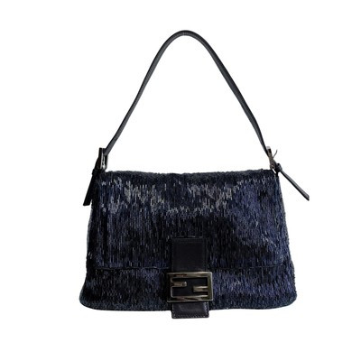 FENDI Mamma Baguette Metalic Blue Beaded Shoulder Bag | eBay US