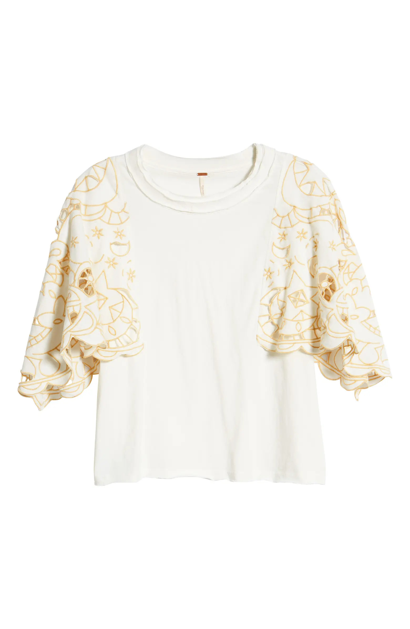 Free People Angel Embroidered Flutter Sleeve Cotton T-Shirt | Nordstrom | Nordstrom