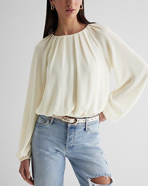 Gathered Neck Balloon Sleeve Top | Express