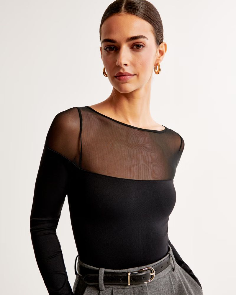 Long-Sleeve Mesh Crew Bodysuit | Abercrombie & Fitch (US)