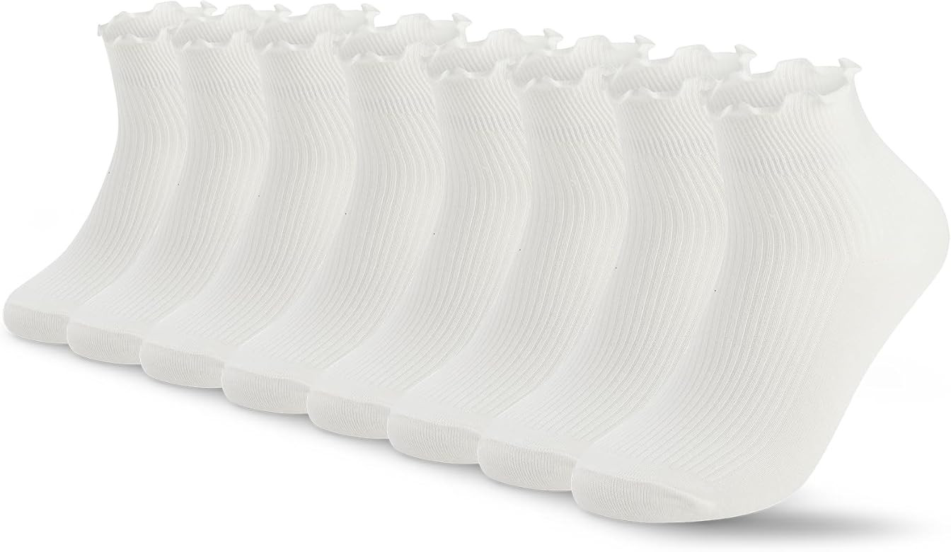 8 Pairs Frilly Socks Women,Ruffle Socks for Girl Women,Solid Color Lettuce Edge Comfort Breathabl... | Amazon (US)