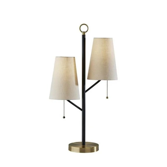 Adesso Daniel Table Lamp Black with Antique Brass Accents Cream Textured Fabric | Walmart (US)