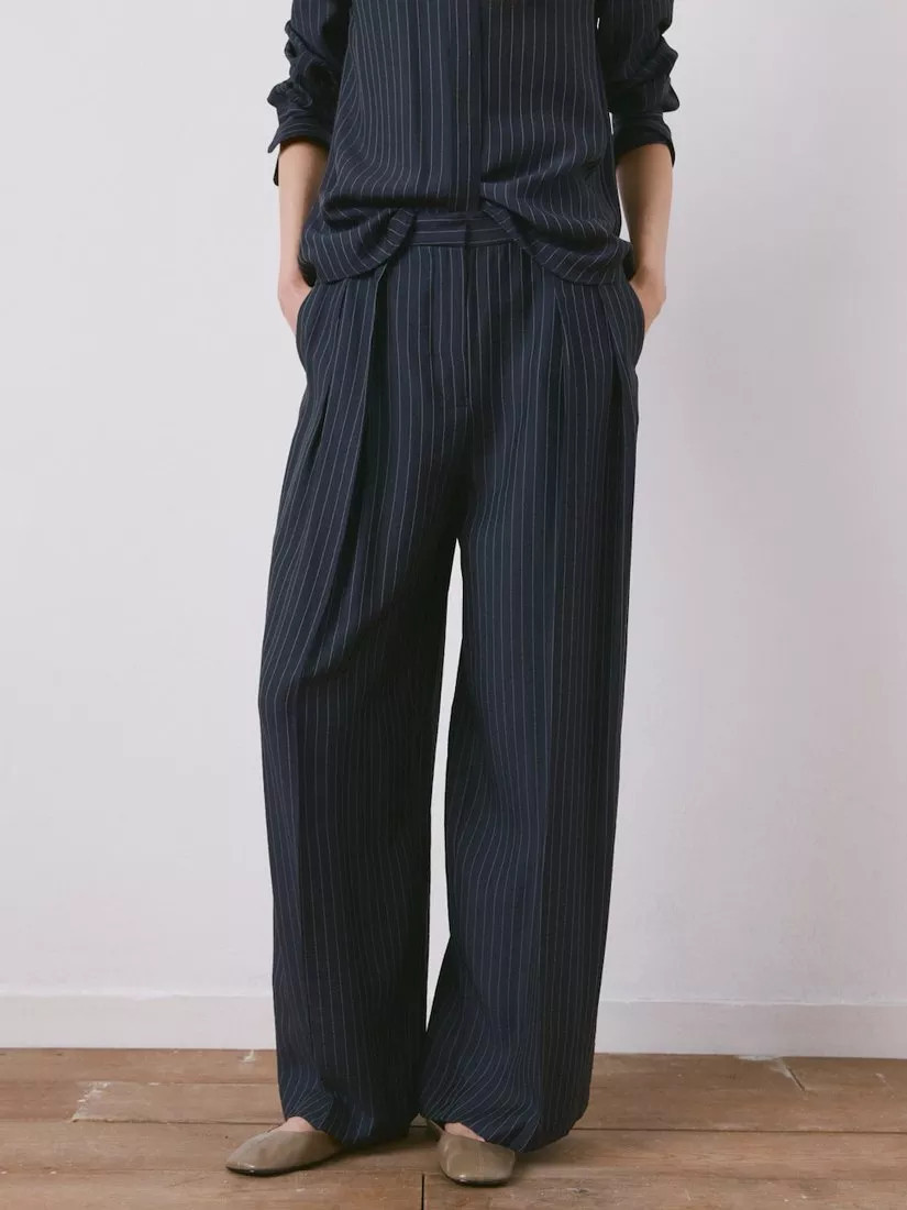 Mango Beli Pinstripe Trousers, Navy | John Lewis (UK)