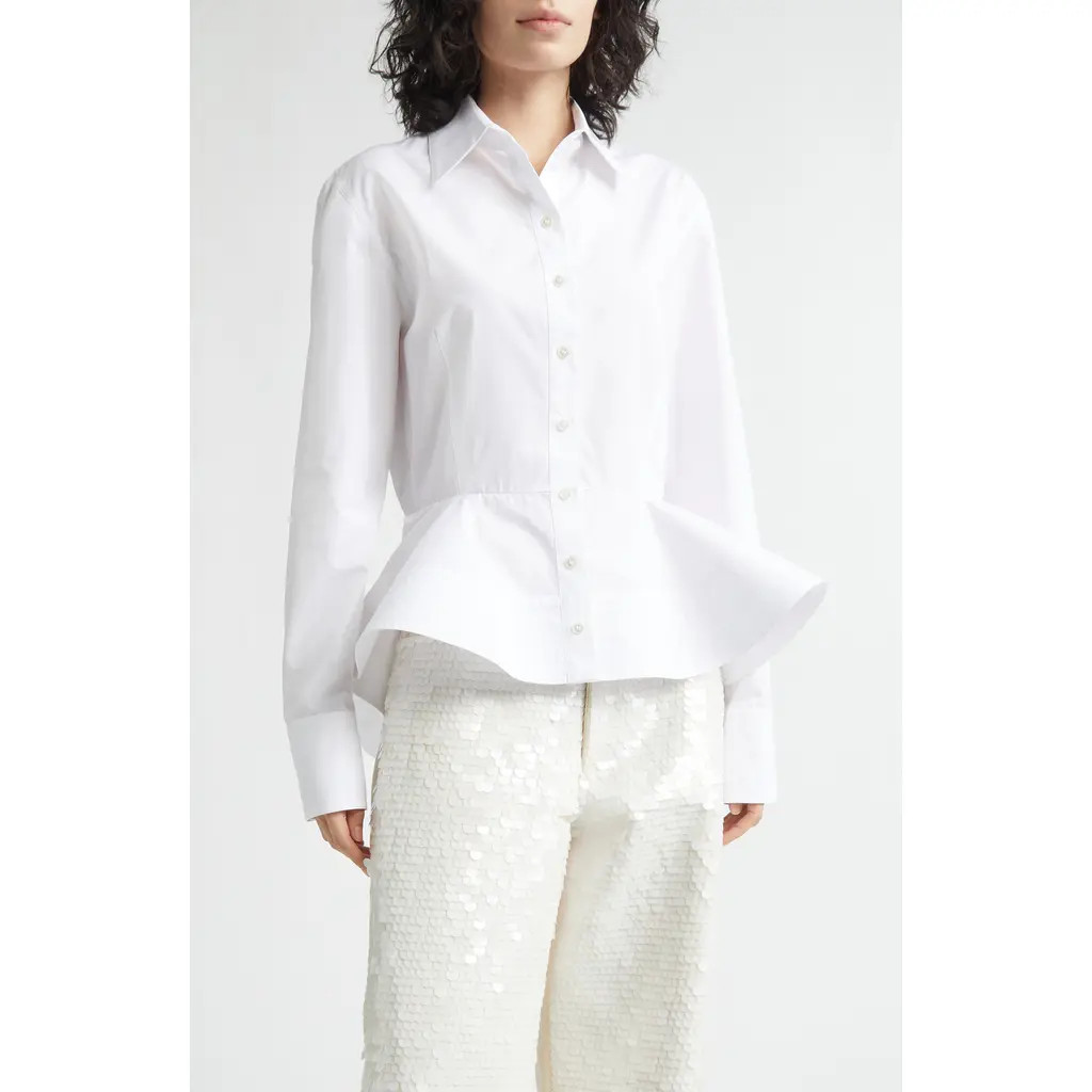 Stella McCartney Cotton Poplin Peplum Shirt in Pure White at Nordstrom, Size 2 Us | Nordstrom