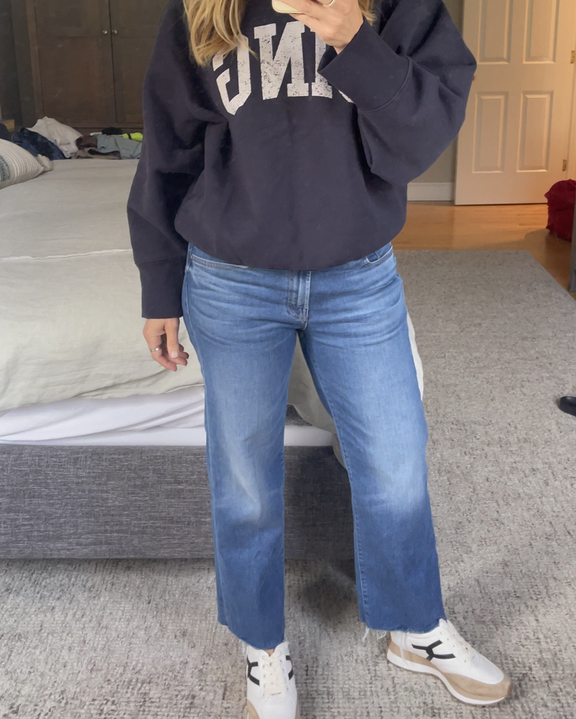 Friends! Loving this new Classic Navy Sweatshirt!  True to size on all items and if you have a splurge for shoes grab the Veronica Beard Sneakers, also true to size, but oh sooooo cute and most importantly comfortable ❤️

#LTKMidsize #LTKStyleTip #LTKOver40