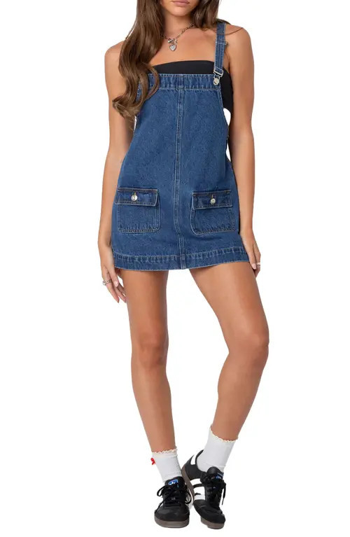 EDIKTED Denim Overall Minidress in Blue-Washed at Nordstrom, Size Small | Nordstrom