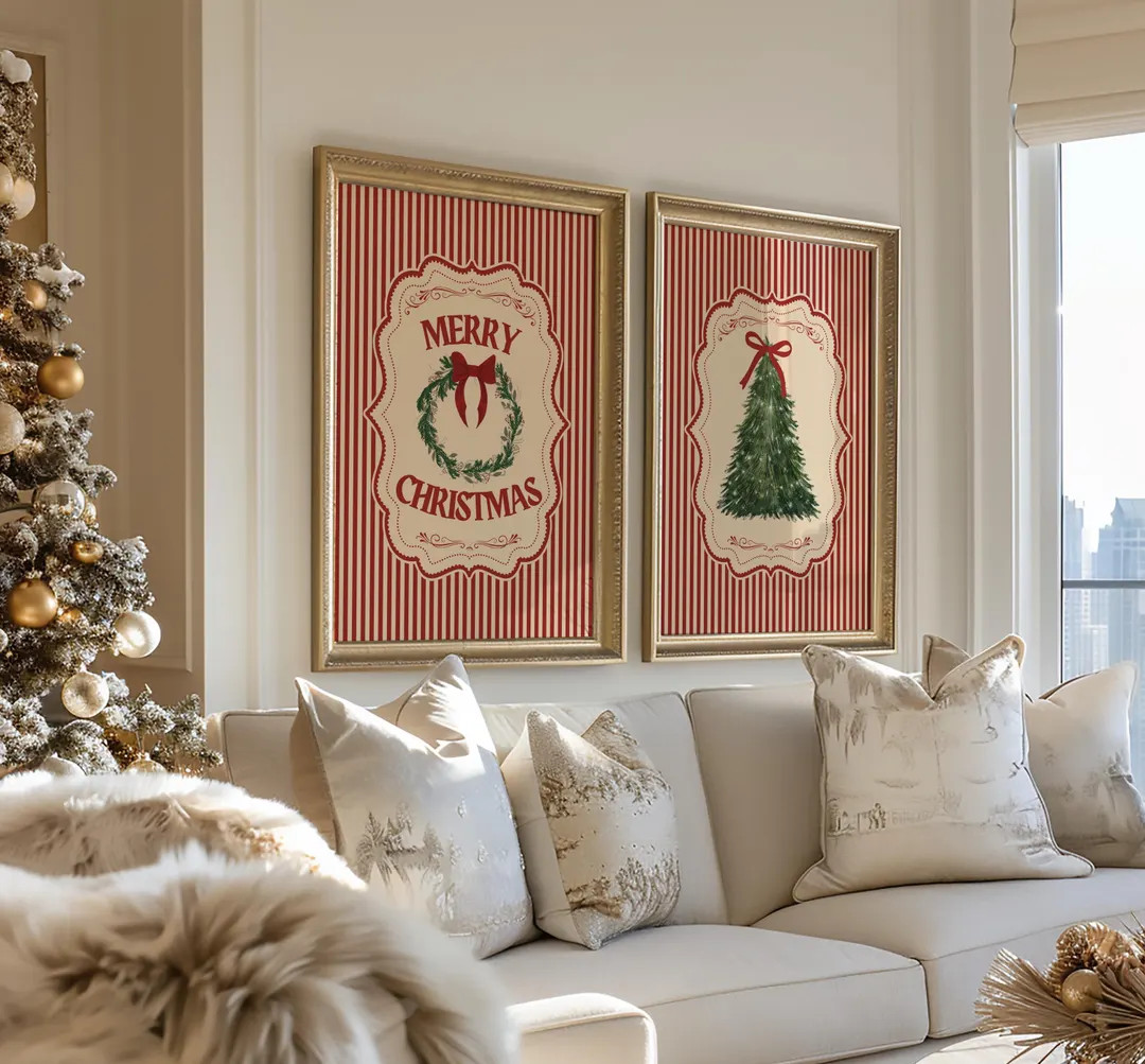 Vintage Christmas Print, Traditional Christmas Art, Candy Cane Stripe, Merry Christmas Wall Art, ... | Etsy (US)