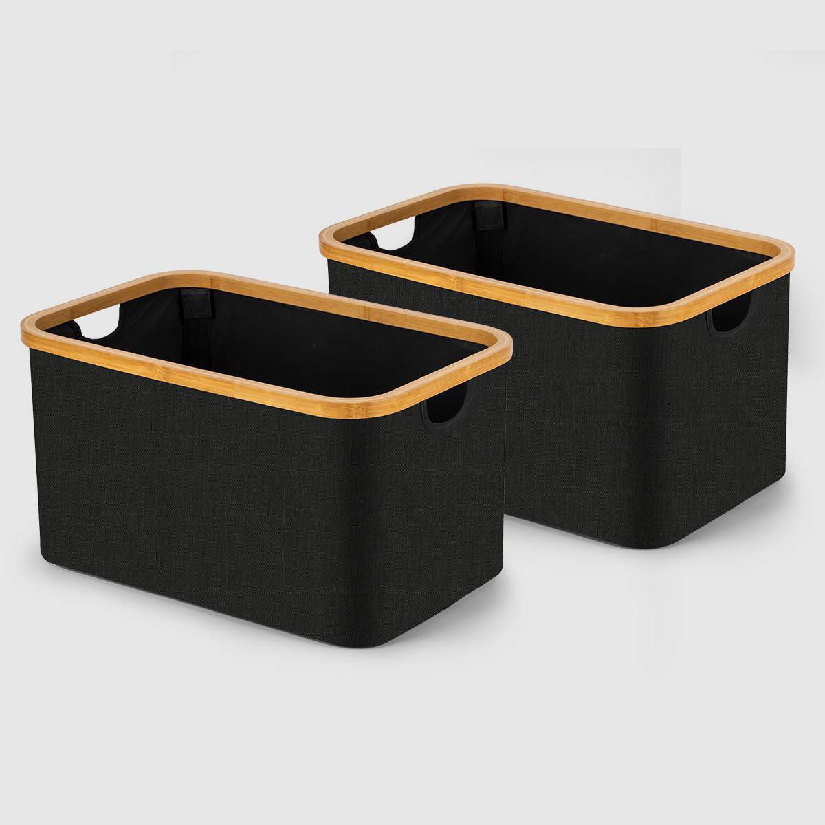 VUSIGN 2pk Collapsible Fabric Storage Baskets with Bamboo Handles Large Black | Target