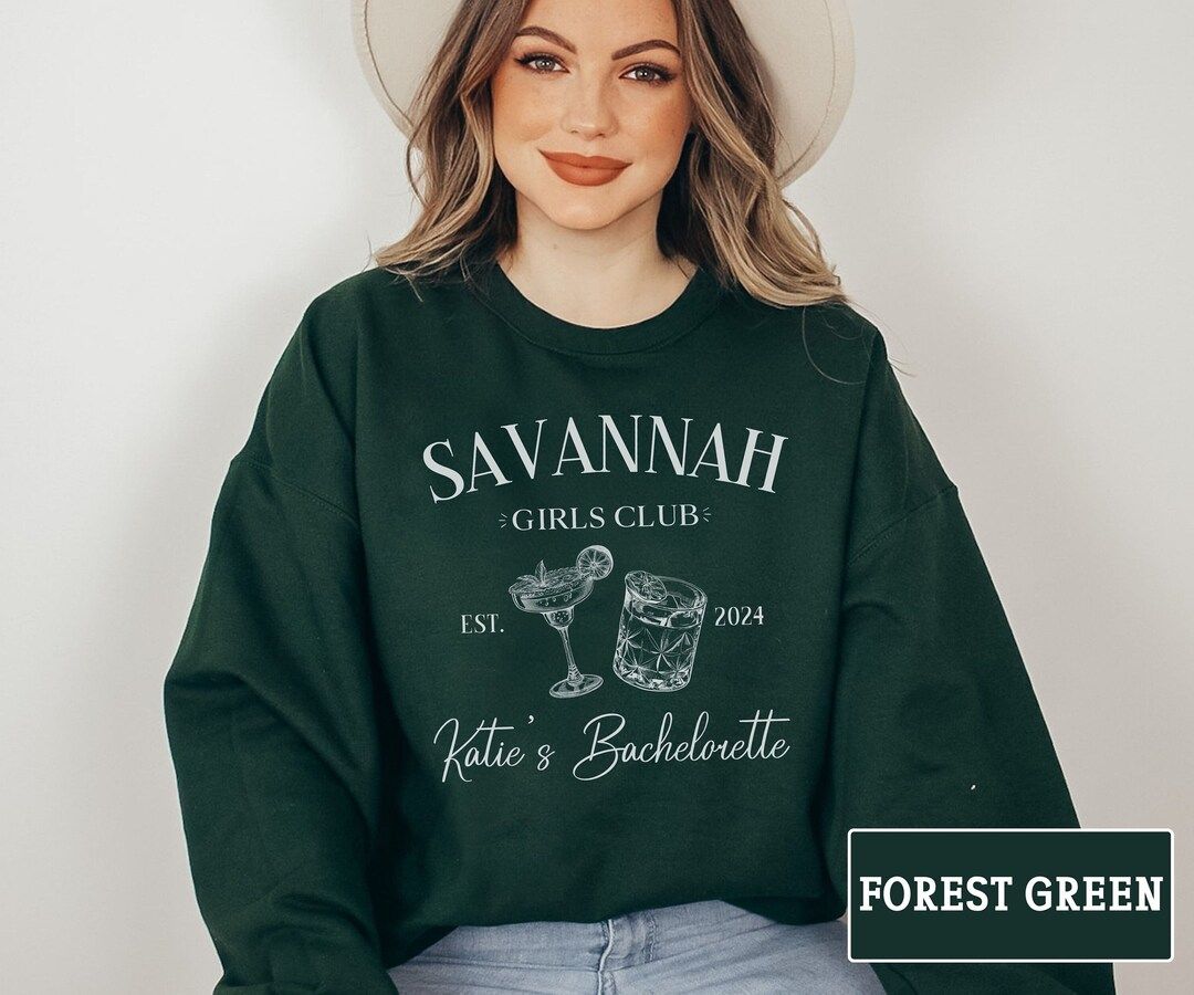 Personalized Savannah Bachelorette Sweatshirt, Customized Girls Club Cocktails Shirt, Custom Loca... | Etsy (US)