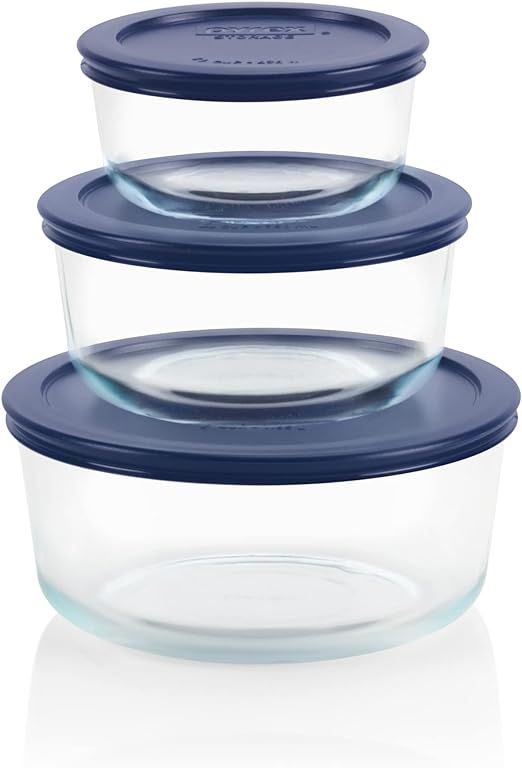 Pyrex Simply Store 6-Pc Glass Food Storage Container Set with Lid, 7-Cup, 4-Cup, & 2-Cup Round Gl... | Amazon (US)