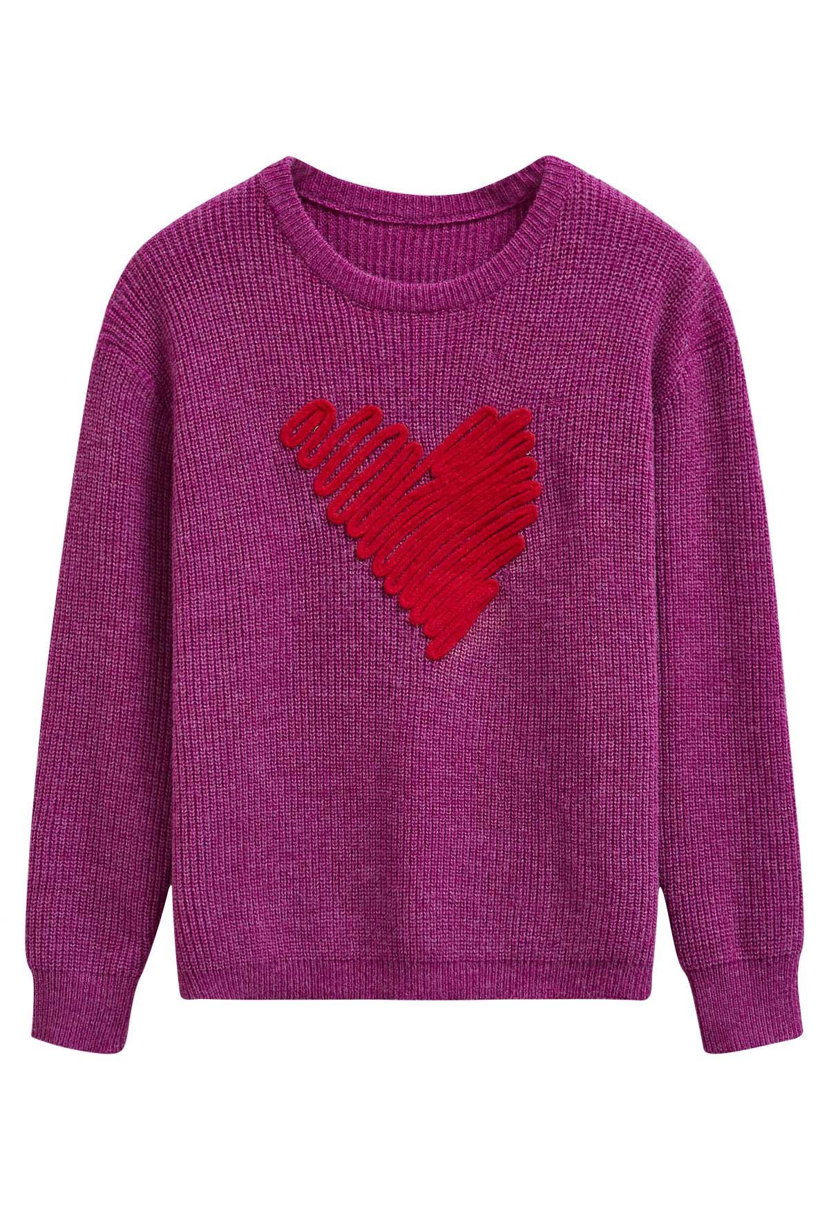 Doodle Heart Pattern Knit Sweater | Chicwish