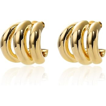 Silver and Gold Triple Hoops Earrings for Women Trendy Two Tone Hoop 18K Chunky Gold Earrings | Amazon (US)