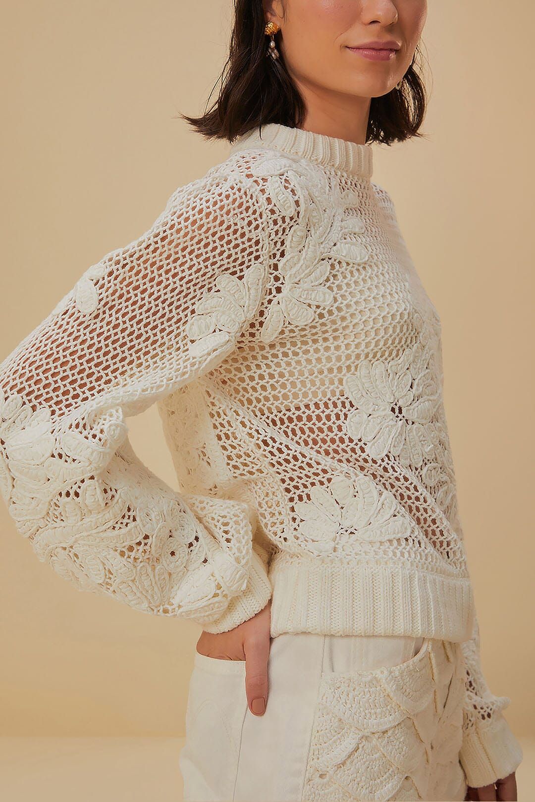 White Embroidered Knit Sweater | FarmRio