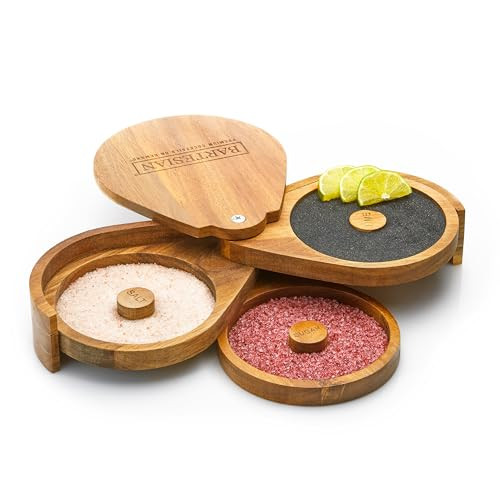 Bartesian Acacia Wood 3-Tier Cocktail Glass Rimmer Set - Luxury Home Bar Tool with Salt, Sugar & Lime Compartments - Professional Margarita and Craft Cocktails Bartender Rimming Station | Amazon (US)