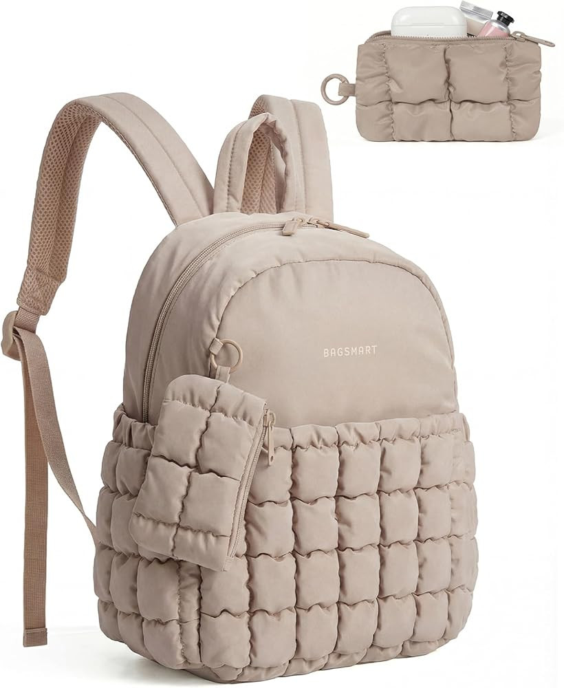 BAGSMART Mini Backpacks for Women, Puffy Checkered Quilted Small Backpack with Pouch, Lightweight... | Amazon (US)