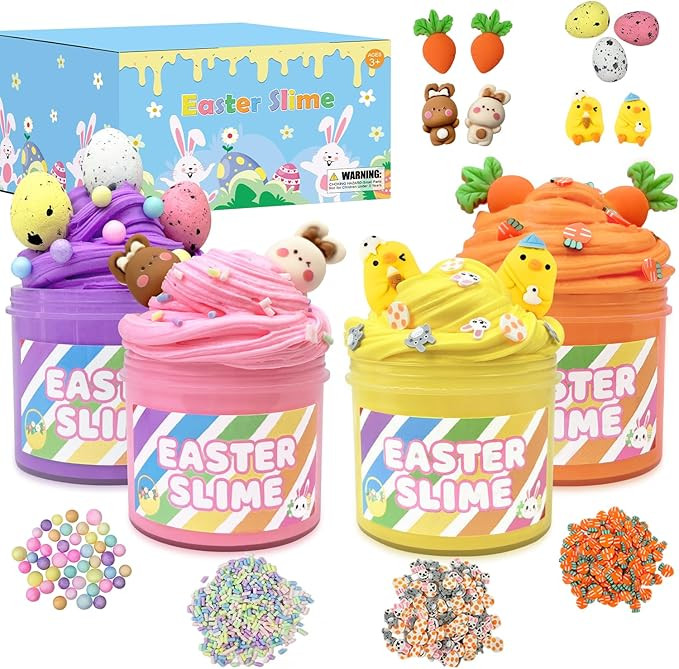 Easter Basket Stuffers Essentials for Kids 4 Pack,Easter Slime W/Charms Party Favors Supplies Toy... | Amazon (US)