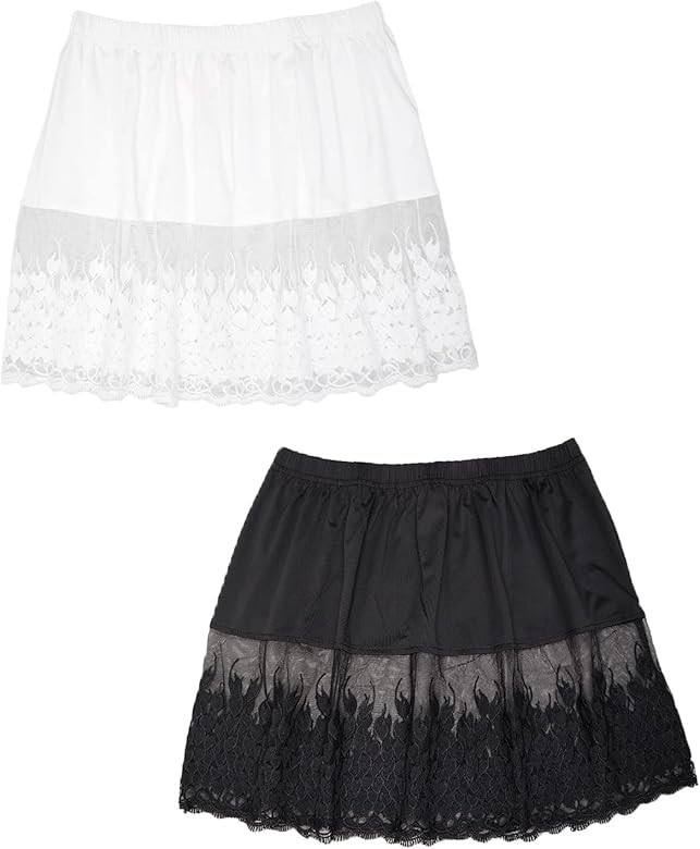 Lace Shirt Extender for Women Plus Size Underskirt Elastic Waist Half Slip Mini Skirts | Amazon (US)