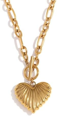 Valentines Day Gifts for Her,Chunky Gold Heart Necklace for Women, 18K Gold Plated Puffy Heart Pe... | Amazon (US)