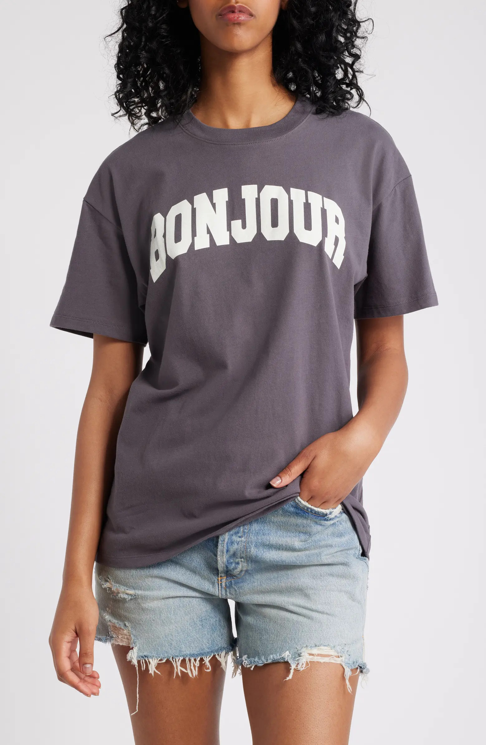 Bonjour Cotton Graphic Boyfriend T-shirt | Nordstrom