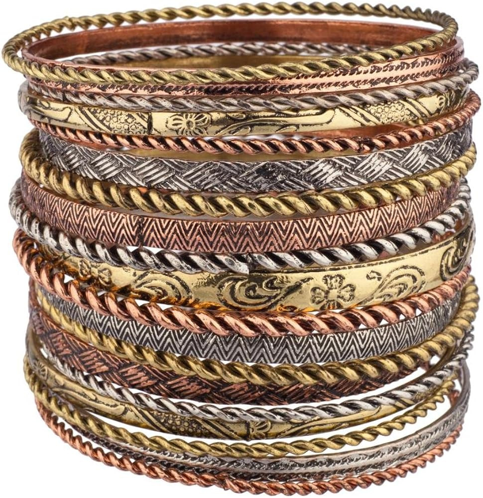 LUX ACCESSORIES Flower Mixed Metal Aztec Multi Bangle Set | Amazon (US)