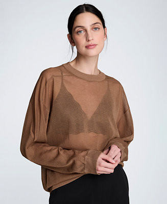 Kenneth Cole Women's Oversized Sheer Crewneck Sweater - Macy's | Macy's