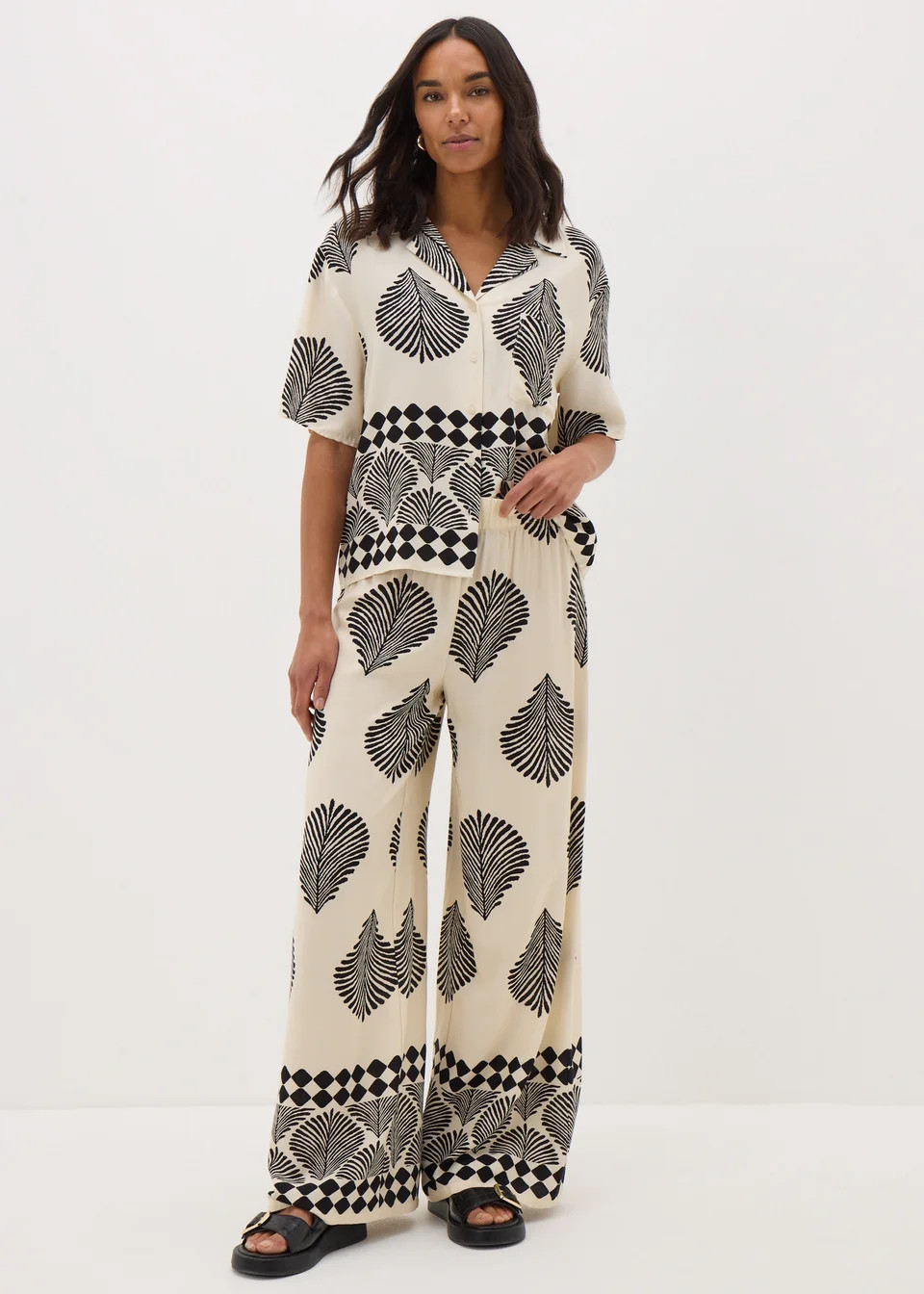 Cream Printed Boarder Wide Leg Trousers | Matalan (UK)