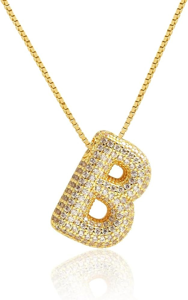 Bubble Letter Necklace Balloon Initial Necklaces for Women Girls Dainty Alphabet Pendant 14K Gold... | Amazon (US)