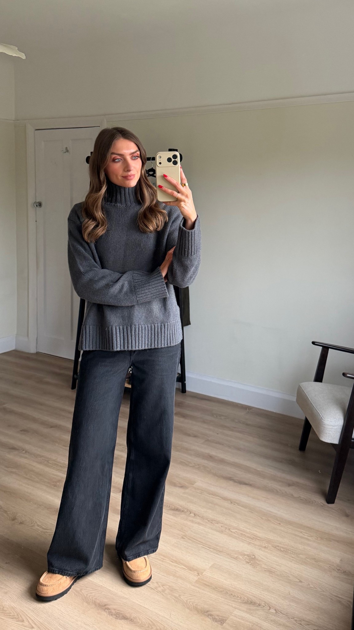 Small in the & other stores high neck jumper
Mohair rich and wool 
25 reg in the Abercrombie wide leg jeans
Ugg Ellis loafers


#LTKuk #LTKwinter