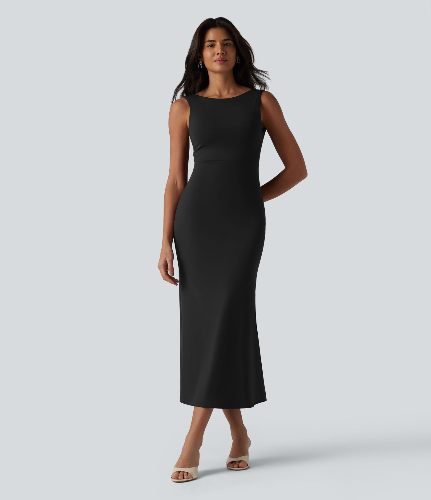 Women\u2019s Boat Neck Built-in Bra Sleeveless Midi Dress - Halara | Halara UK