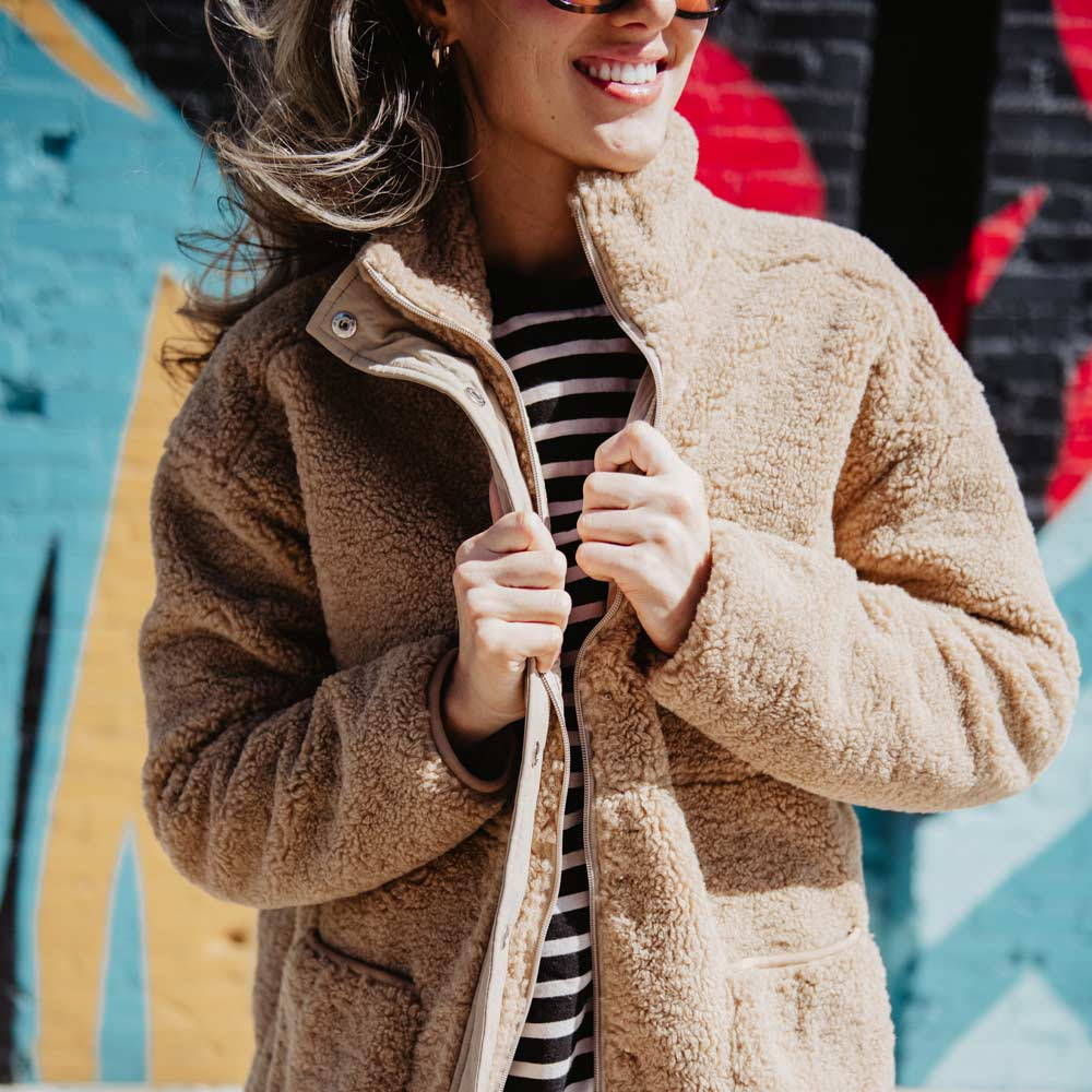 Tan Oversized Sherpa Jacket Women | Katydid.com