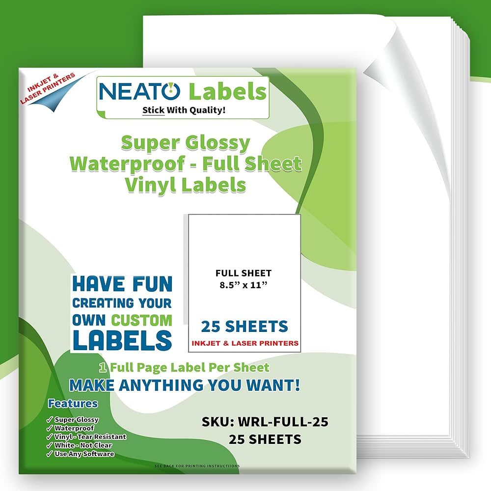 Printable Vinyl Sticker Paper (8.5" x 11") - 25 Super Glossy Waterproof Labels for Inkjet and Las... | Amazon (US)