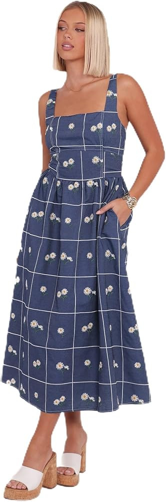 Petal & Pup Women's Yolande-midi-Dress-Blue-Floral | Amazon (US)