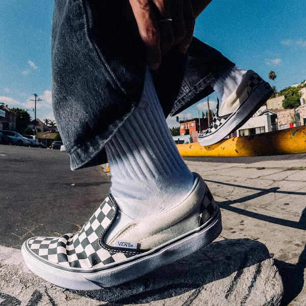 Vans Slip-On Checkerboard Skate Shoe - Black / White | Journeys