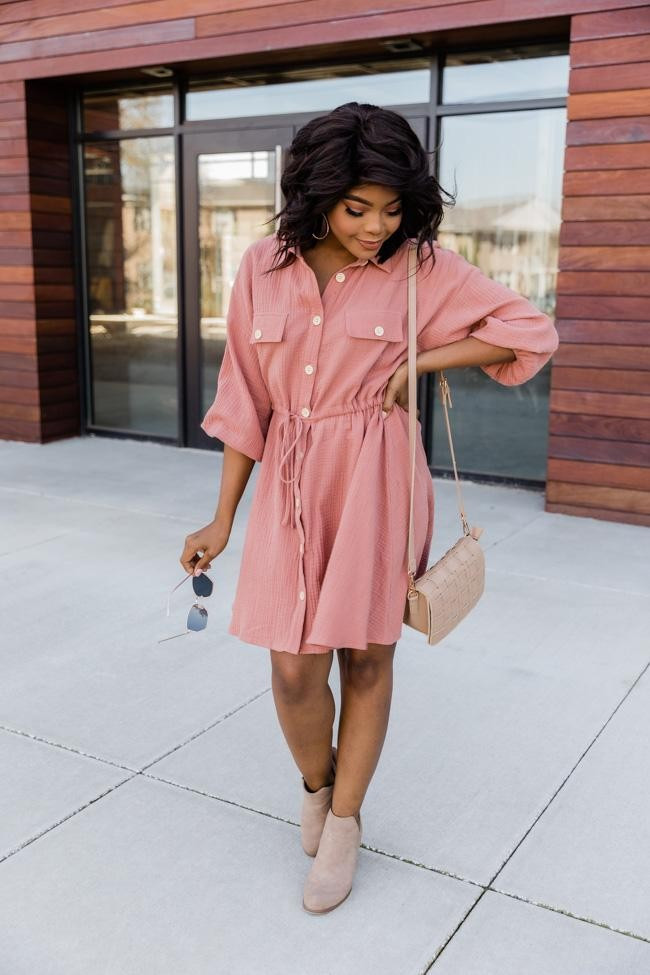 What I Like About You Rose Shirt Dress | The Pink Lily Boutique