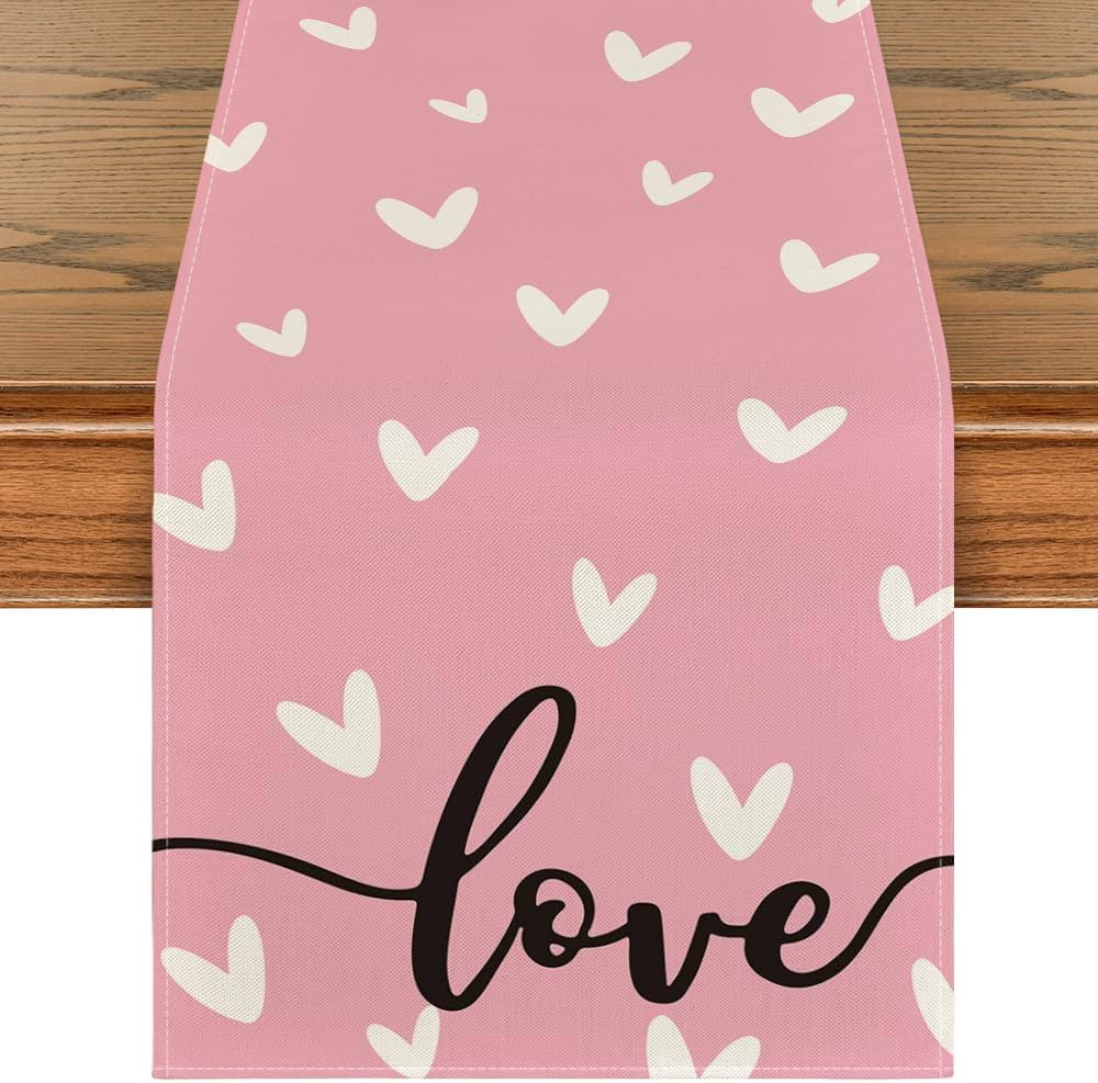 Artoid Mode Pink Love Valentine's Day Table Runner, Seasonal Kitchen Dining Table Decoration for ... | Amazon (US)