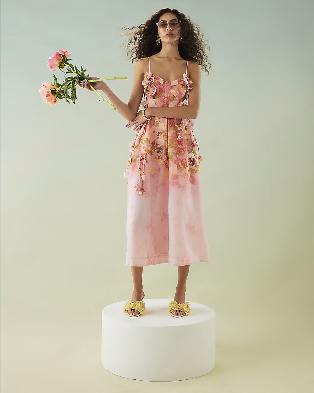 Pink 3D Floral Midi Cami Dress | River Island UK & IE