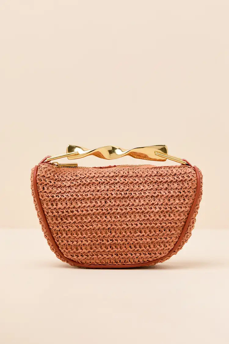 Delta Burnt Orange Raffia Twisted Handle Crossbody Handbag | Lulus